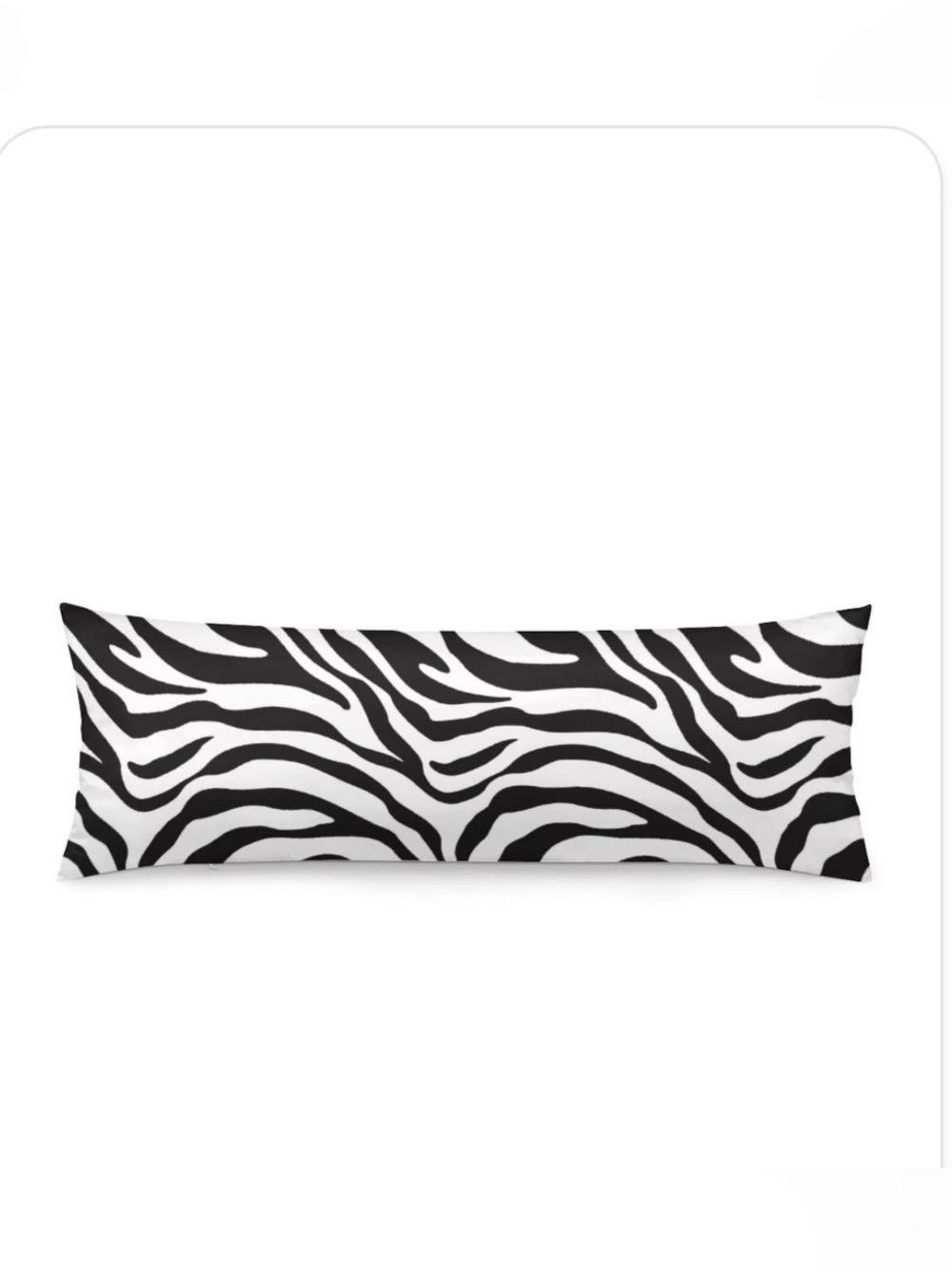 Zebra Print Body Pillow Cover 54x20” BLACK WHITE